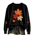 thumbnail image 3 of Womens Crew Neck Graphic Sweatshirts Trendy Maple Leaf Printed Long Sleeve Pullovers Causal Fall Loose Fit Tops Tshirts Black M, 3 of 6