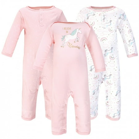 

Hudson Baby Infant Girl Cotton Coveralls 3pk Glitter Unicorn 0-3 Months