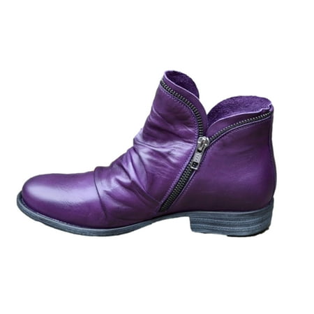 

Tuscom Women s Low Heels Ankle Boots Retro Solid Color Low Heel Zipper Fashion Short Leather Boots