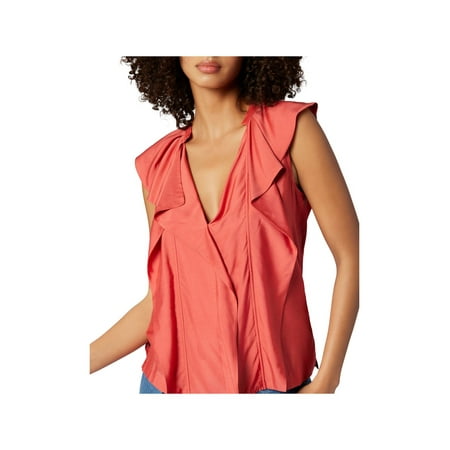 JOIE Womens Coral Ruffled Split Hem Sleeveless V Neck Top M