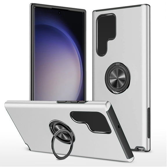 For Samsung Galaxy s24 Ultra CHIEF Oil Painted Magnetic Ring Stand Hybrid Case Cover - Silver