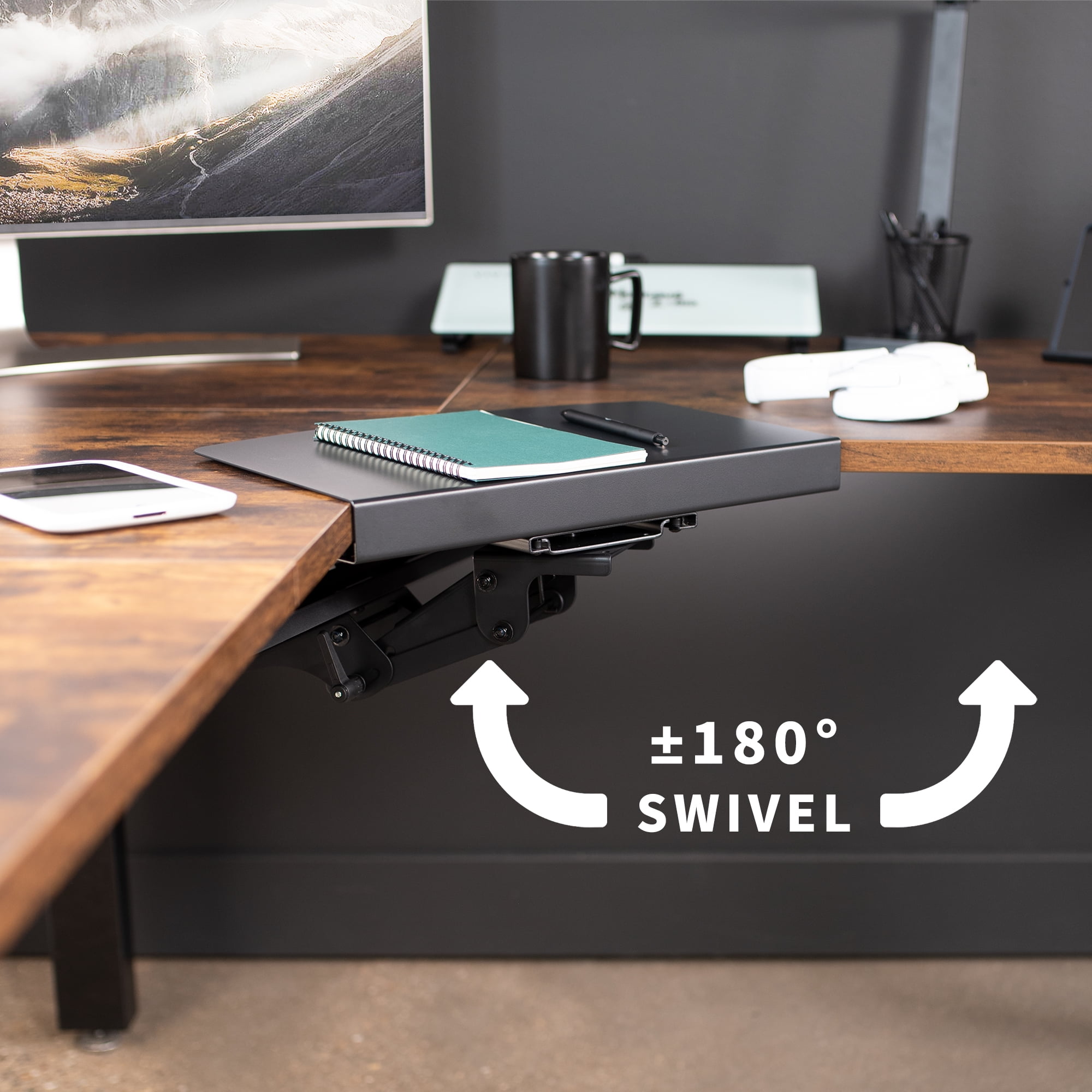 VIVO Black Corner Desk Keyboard & Mouse Platform Tray for L-shaped Workstation