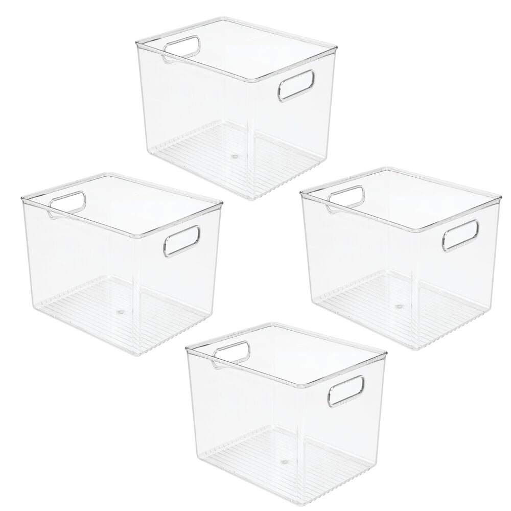 mDesign Plastic Storage Organizer Bin with Handles for Closets, 4 Pack