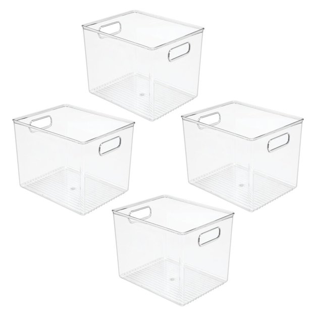 mDesign Plastic Storage Organizer Bin with Handles for Closets, 4 Pack Clear
