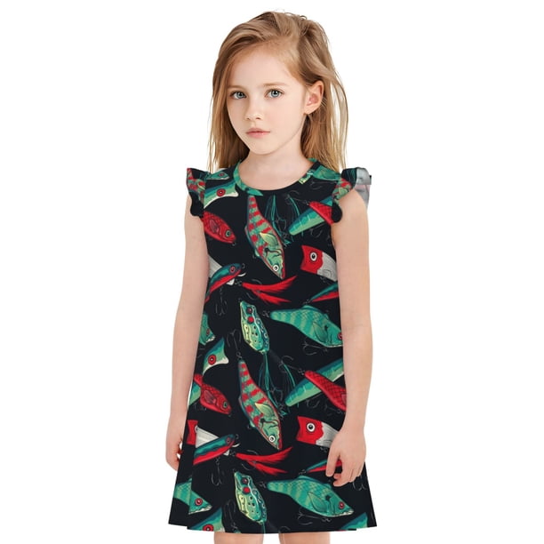 Fotbe Fishing Lure Vestido de Dormir para Niñas de 3 a 10 Años, Mangas Cortas, Estilo Princesa, Pijama Camisón con Mangas Voladas-Medium