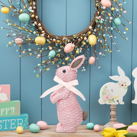 Easter Bunny Decor, Vine Effect Resin Rabbit Easter Decoration - Spring Bunny Statue for Table, Farmhouse, and Indoor Home Decor
