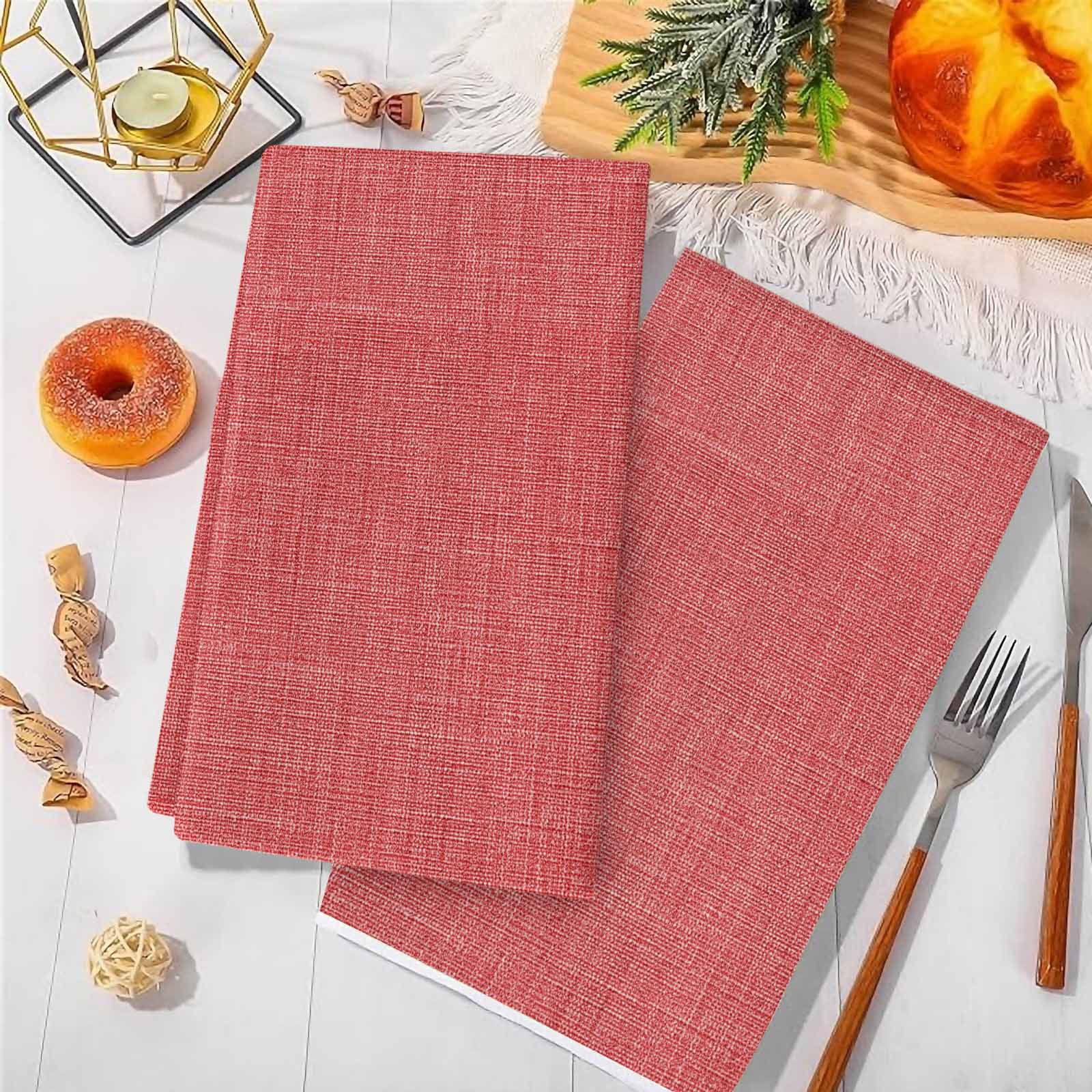 Dish Towels, Coral Red Linen Absorbent Kitchen Towels 2 PCS, Farmhouse Pure Color Microfiber Hand Towels Dish Cloths Tea Towels for Home&nbsp;Bathroom Cleaning Drying,18X28-Inch,