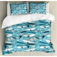 thumbnail image 1 of Whales Duvet Cover Set Queen Size, Swimming Unicorn Whales Algae Motifs Sketch on Pastel Backdrop Pattern, Decorative 3 Piece Bedding Set with 2 Pillow Shams, Deep Sky Blue and White, by Ambesonne, 1 of 3