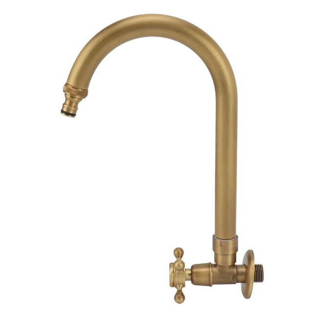Outdoor Kitchen Sink Faucet, 360 Degree Rotation Single Cold Water Garden Outdoor Faucet, Antique In Wall Frost Crack Prevention Flexible Neck Laundry Room Tap Bar Faucet Tap