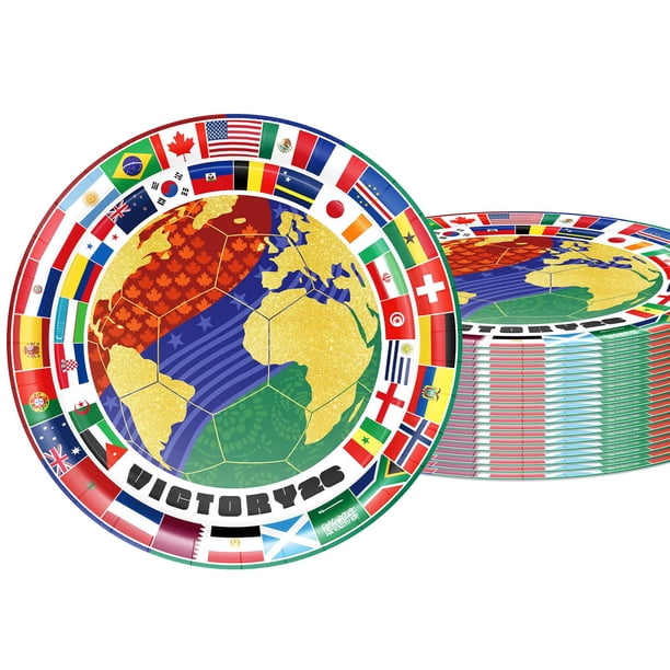 Platos desechables VVBray de 23 cm para fiesta Mundial 2026, 20 piezas