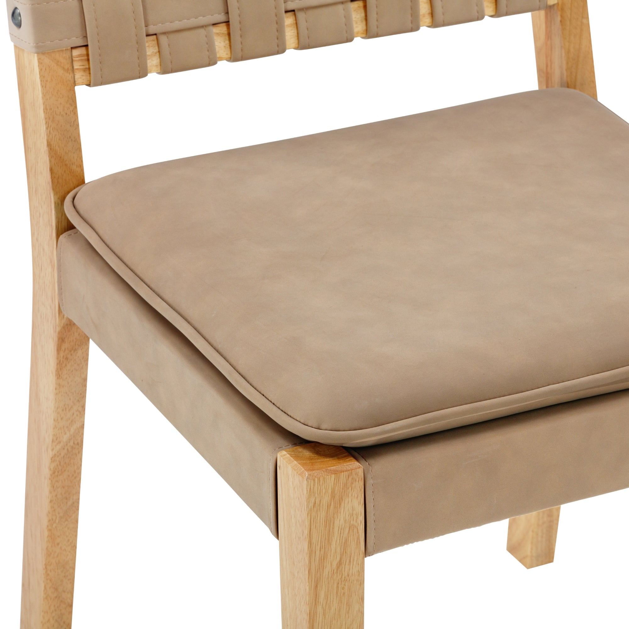 Nathan James Cohen 19 in. Wood Dining Chair, Mid-Century Modern Upholstered Side Chair with Hand Woven Faux Leather Backrest, Natural Brown