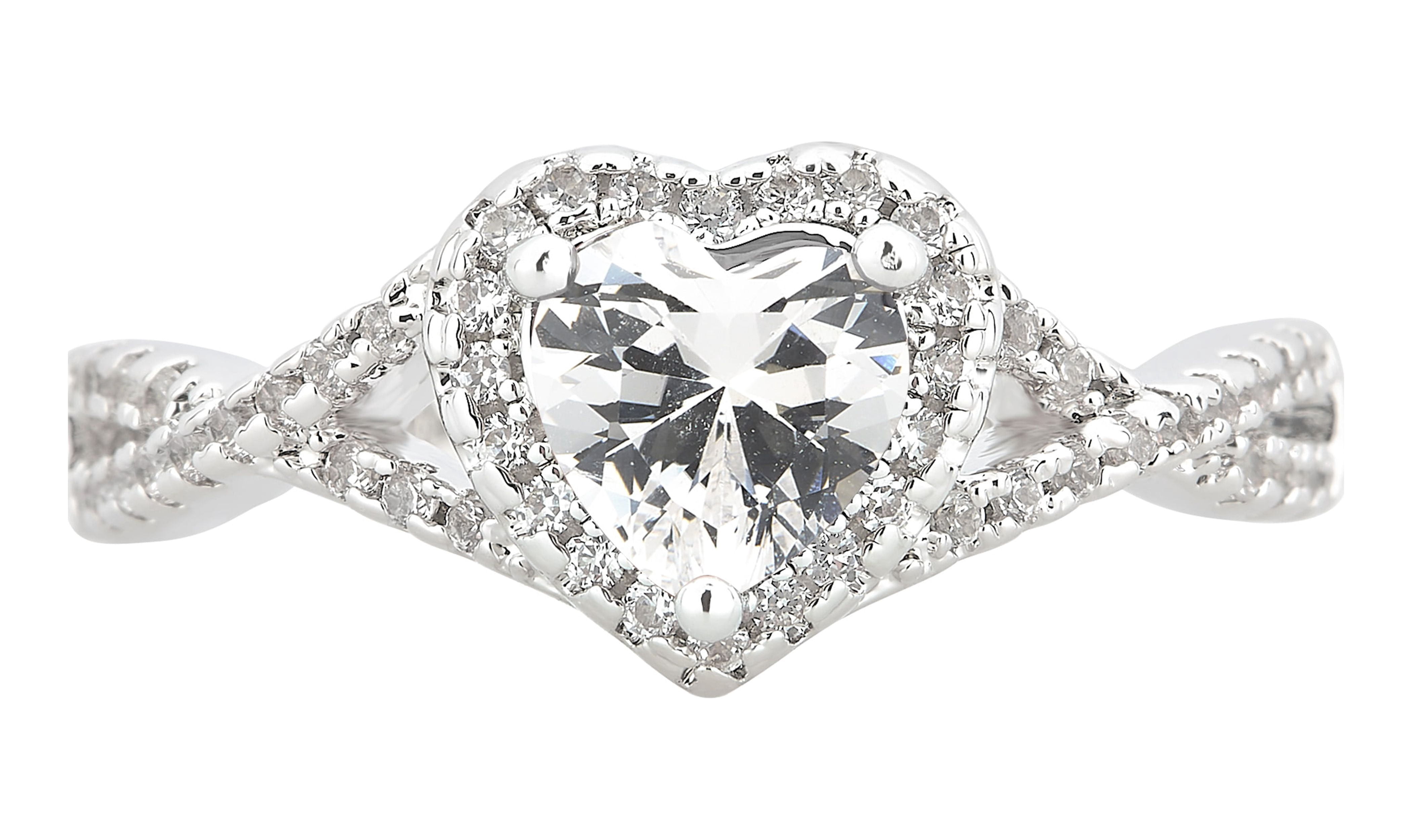 Arista Created White Sapphire Women's Fashion Engagement Ring in Silver Overlay Brass