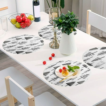 

Round Grid Placemat One Sizex4 Round Placemat PVC Plate Mat，15.4 Inch Non-Slip and Heat Resistant Table Placemat Dining Room Placemat Cartoon Black Pretty Little Tree