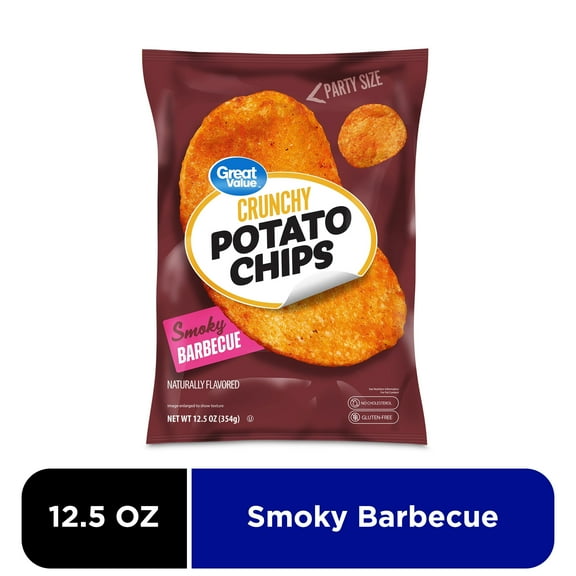 Great Value Party Size Barbecue Flavor Potato Chips, 12.5 oz