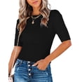 thumbnail image 2 of MURMUREY Womens Short Sleeve Sweaters Tops Crewneck Ribbed Pullover Shirt Soft Lightweight Slim Fit Knit Sweater Blouse, 2 of 4