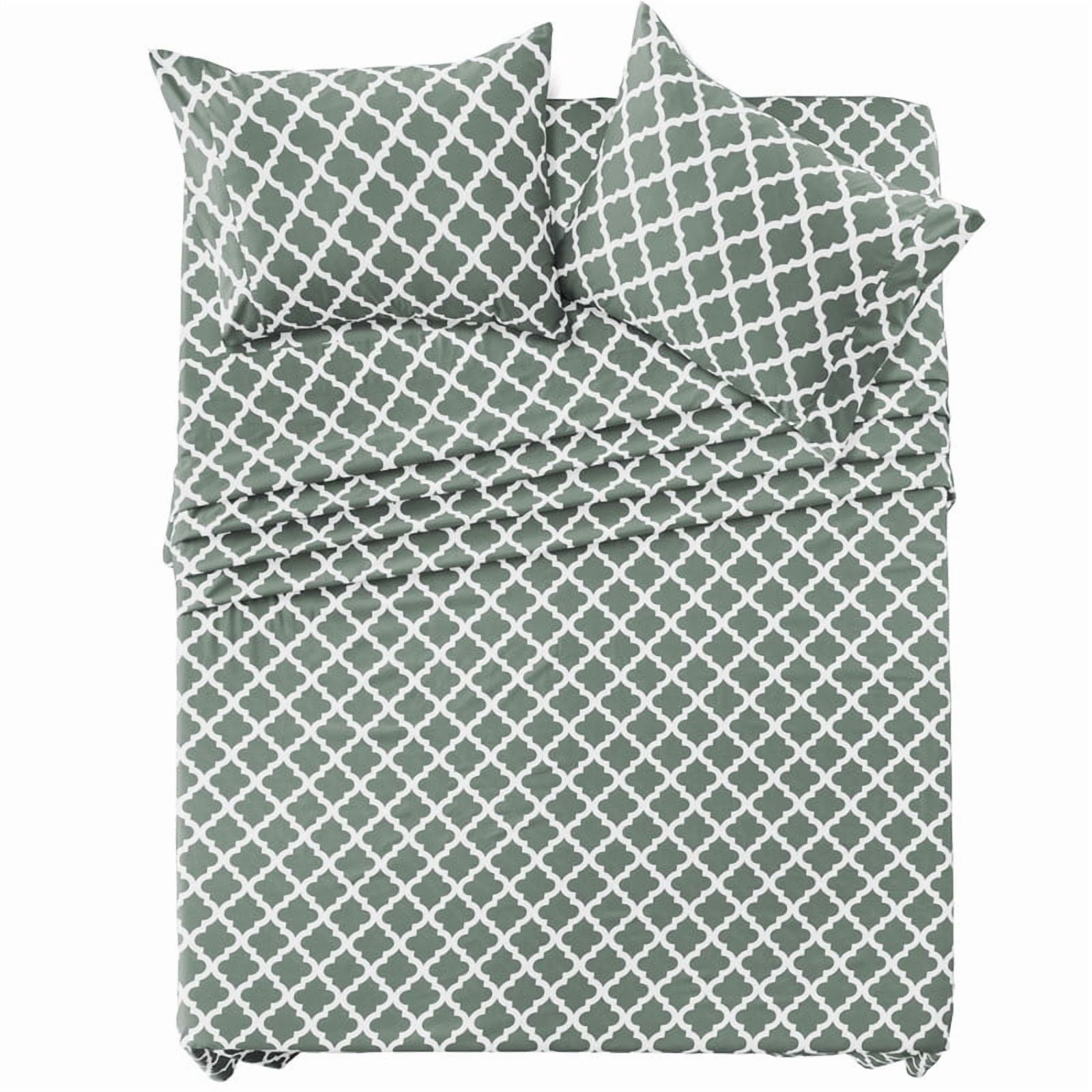 Home Collection Deals Lux Decor King Size Sheet Set 4 Piece, Soft Microfiber, Deep Pockets - Quatrefoil Pattern, 1 Fitted & 1 Flat Sheet, 2 Pillowcases, Gray