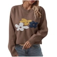 thumbnail image 3 of Fartey Women's Flowers Knit Sweater Fall Winter Crew Neck Pullover Sweater Loose Fit Casual Long Sleeve Knitted Jumper Tops Coffee XL, 3 of 7