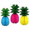 Devra Party Multi-Colored 13 Inch Honeycomb Pineapple Decoration with Green Leaves (Turquoise, Yellow, Cerise)