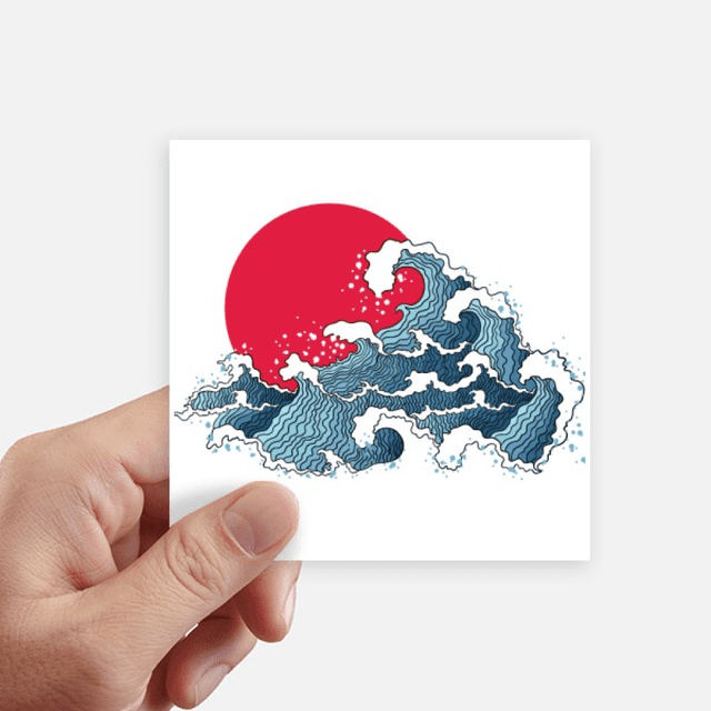 Japon Rouge Soleil Mer Aquarelle Autocollant Carré Imperméable Stickers Papier Peint Voiture Decal