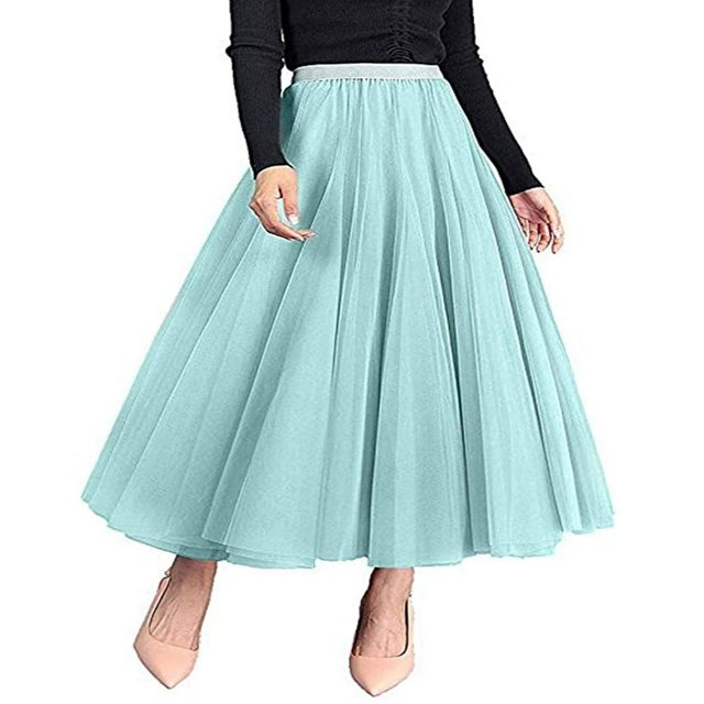 Jupe Longue en Tulle pour Femmes Robe Tutu Plissée en Chiffon Taille Élastique Jupe Midi