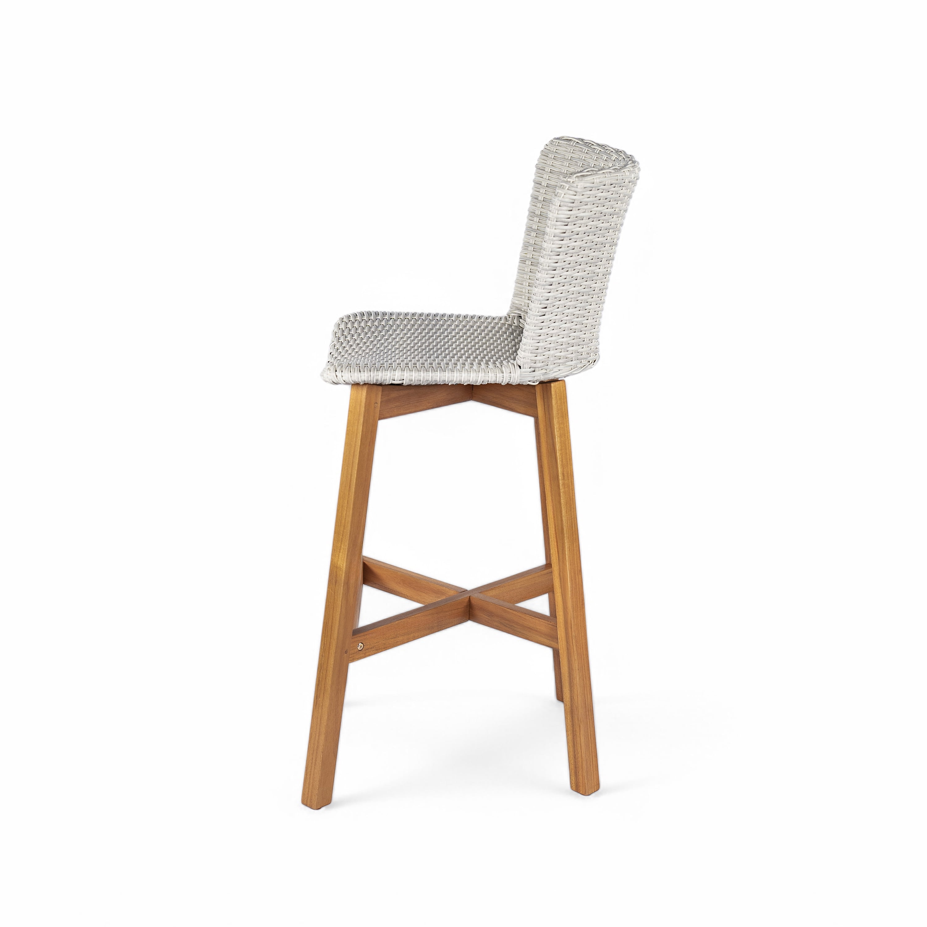 Outdoor Wood Wicker Bar Stools Set of 2 for Patio Bar, Teak