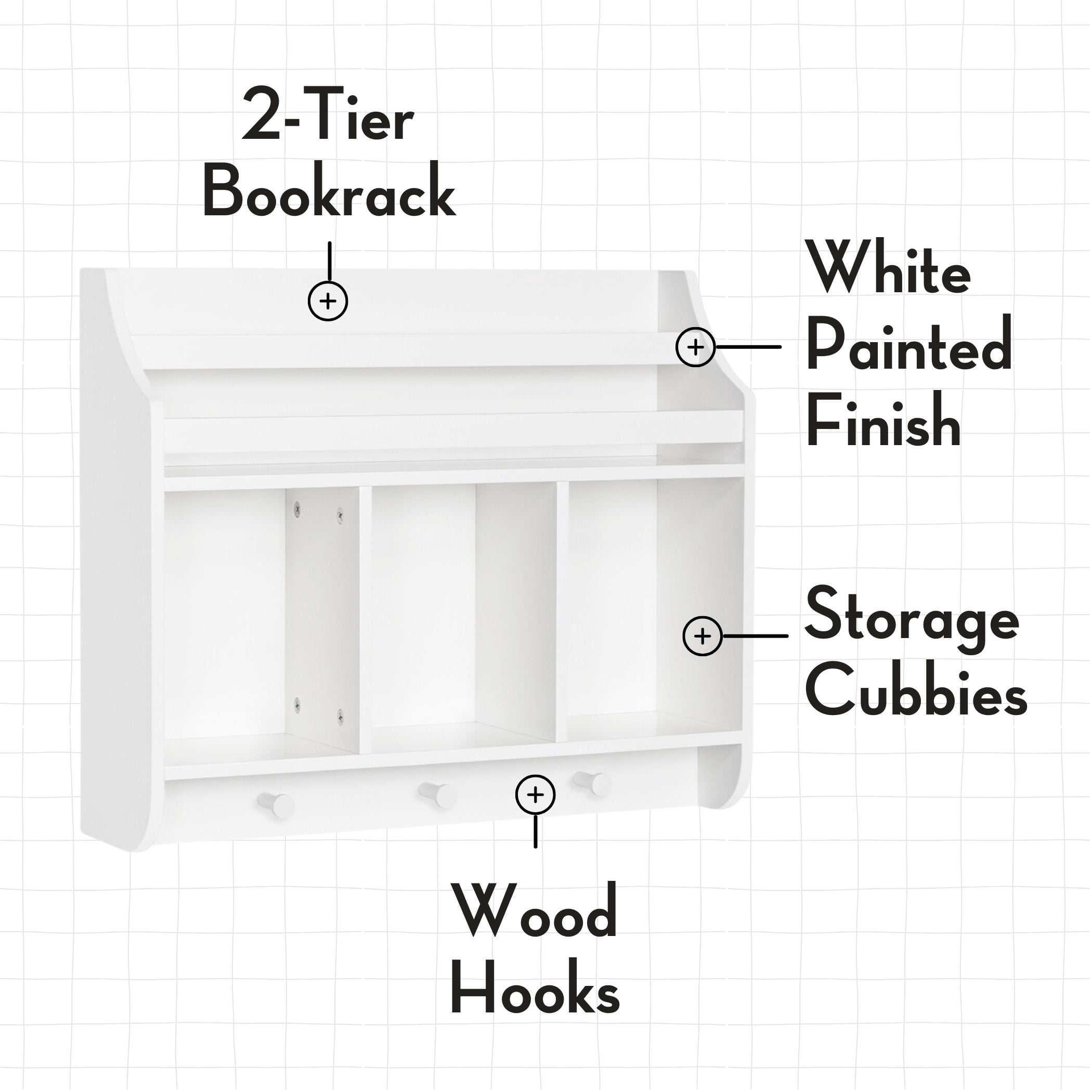 RiverRidge Kids Wall Mounted Bookshelf and Toy Storage Organizer for Playroom - White