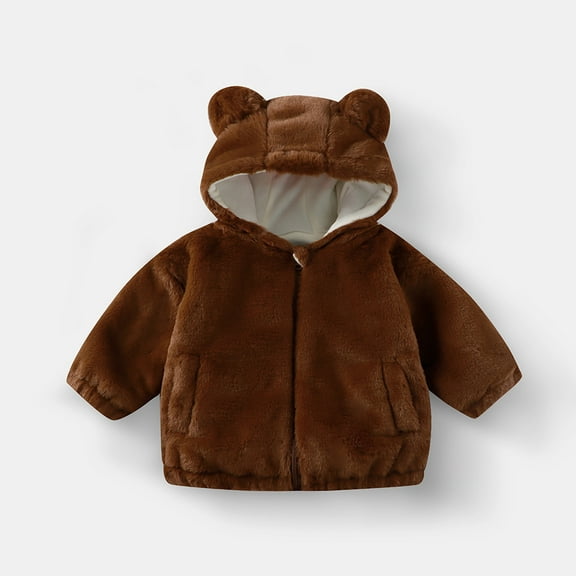 Toddler Boy Girl Sherpa Fleece Jacket Cute Bear Hoodie Jacket Zip Up Thick Warm Cozy Outerwear with Pockets Fall Winter