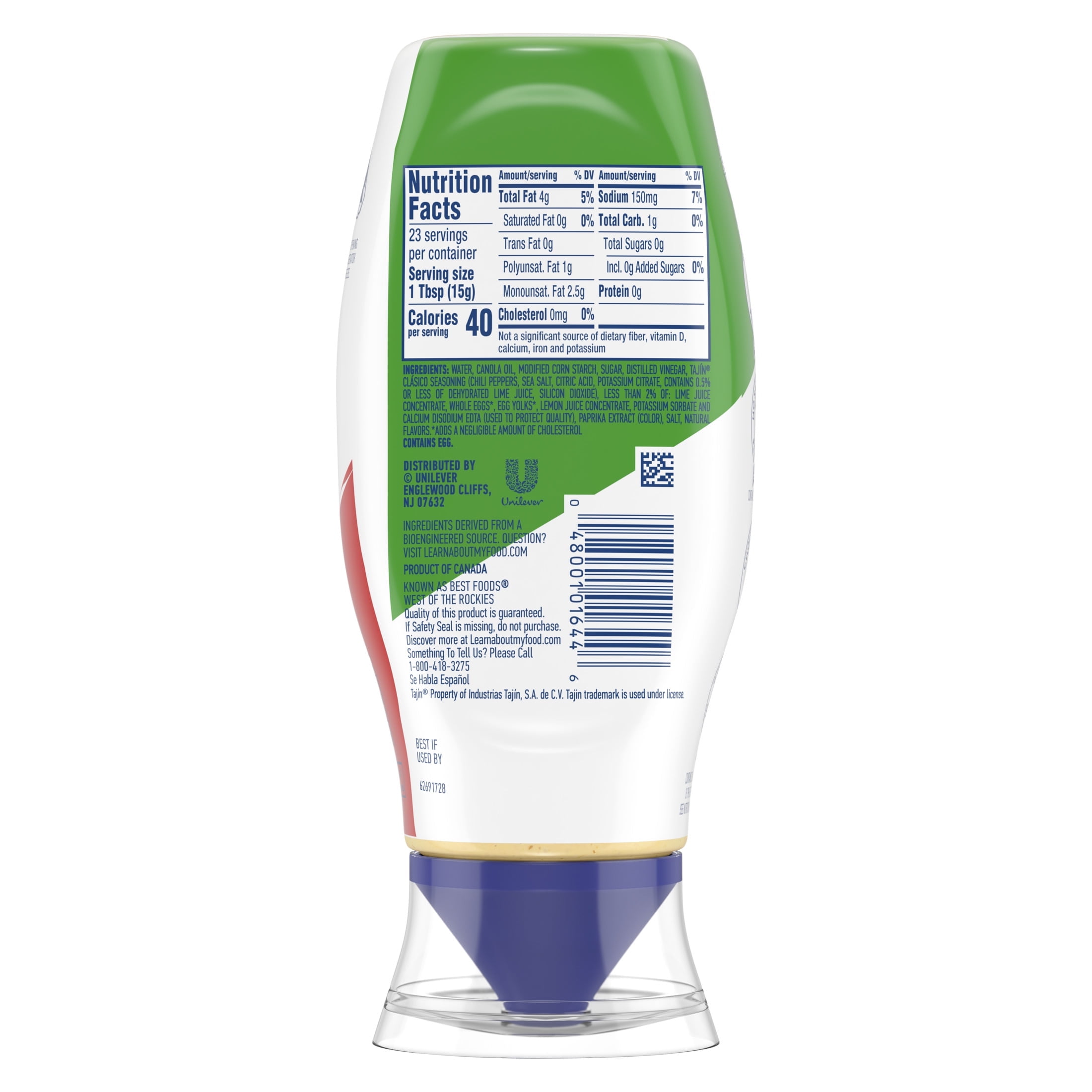 Hellmann's Chili Lime Mayonnaise Dressing Condiments Made with Tajin, 11.5 fl oz Squeeze Bottle
