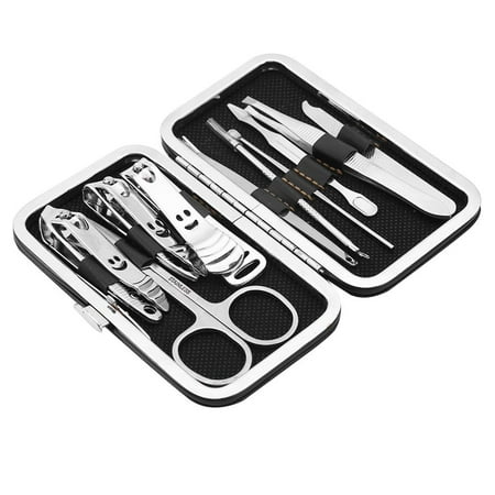 Manicure Pedicure Set ,10pcs Stainless Steel Nail Clipper Set Manicure Pedicure Tools with Leather