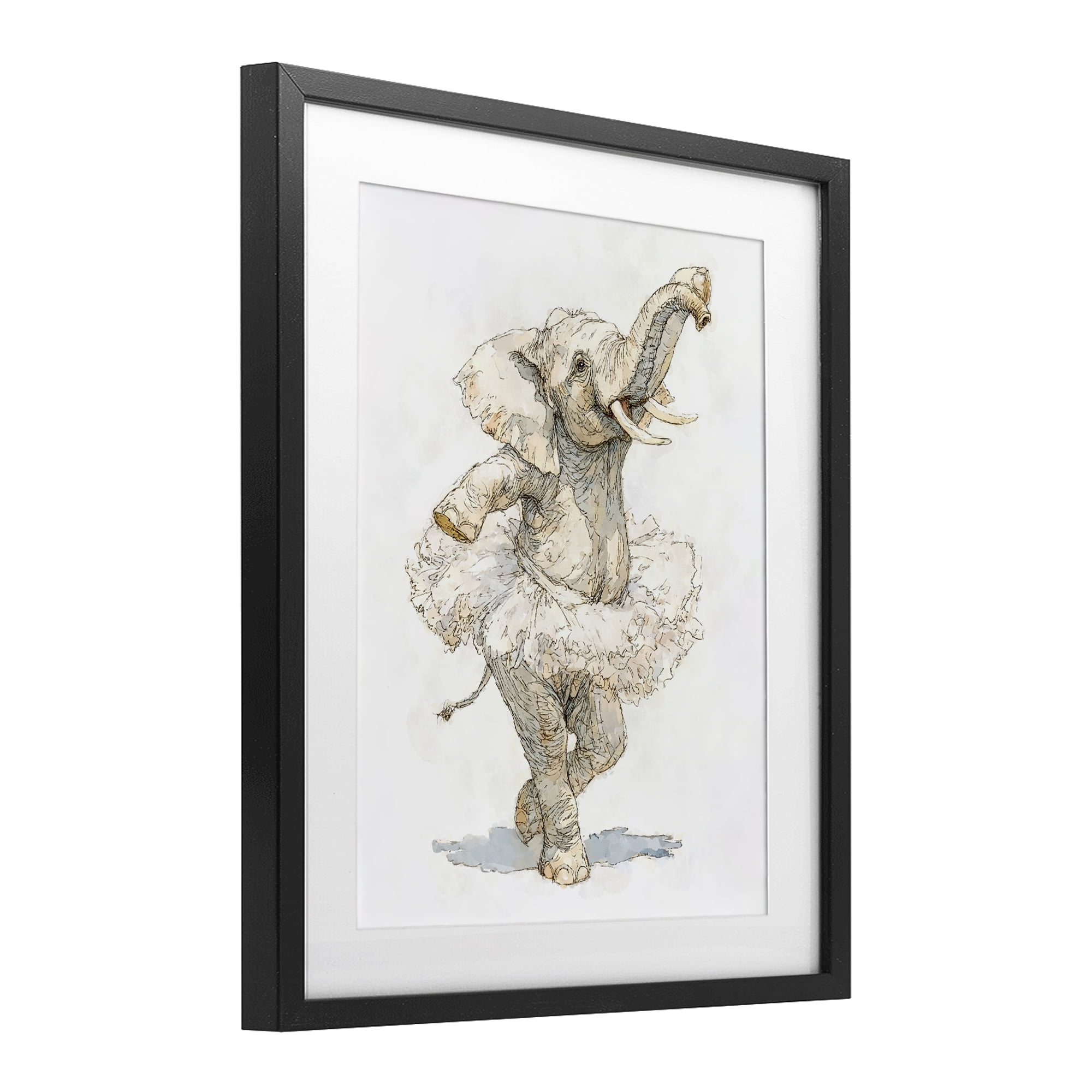 Ballet Elephant Tutu Black Framed Print Under Glass, design by Ziwei Li