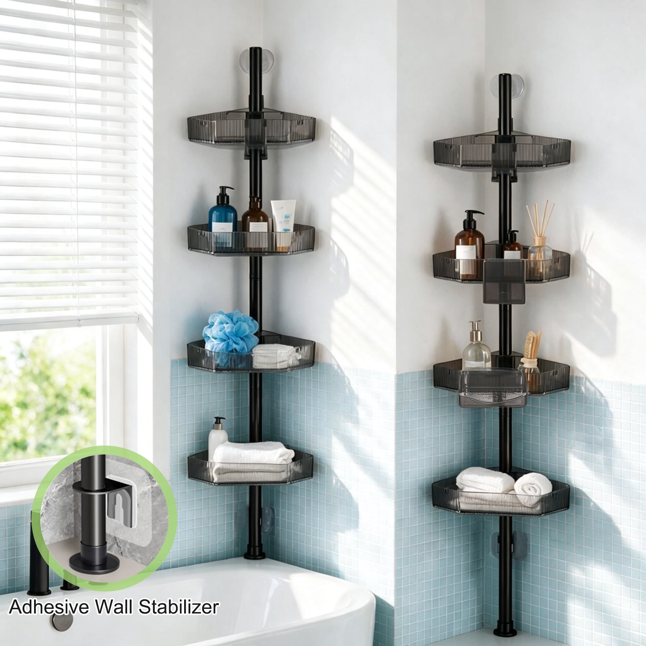 GARITIN 4-Tier Corner Shower Caddy, Bathroom Corner Storage Shelf, Wall Mount Shower Organizer for Shower & Bathtub Corner