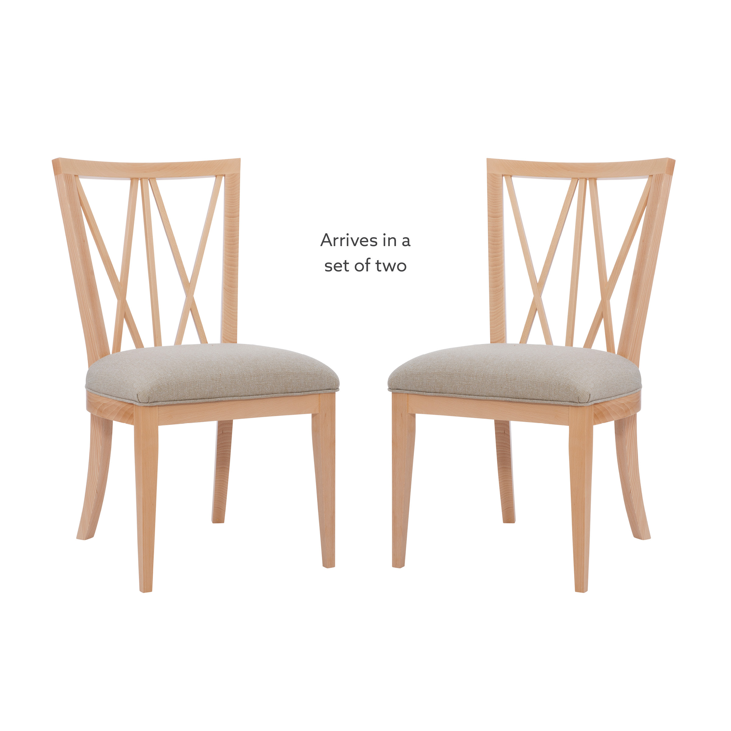 Linon Saxon Wood Dining Side Accent Chair, Set of 2, Natural with Beige Fabric