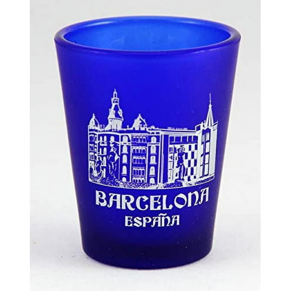 Barcelona Spain Cobalt Blue Frosted Shot Glass
