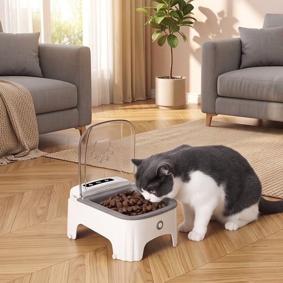 Automatic Pet Feeder Bowl, Motion Activated Auto Open Lid with Timer, Sealed Smart Feeder with Ice Pack Slot for Wet Dry Food, Easy Clean Sensor Pet Food Bowl