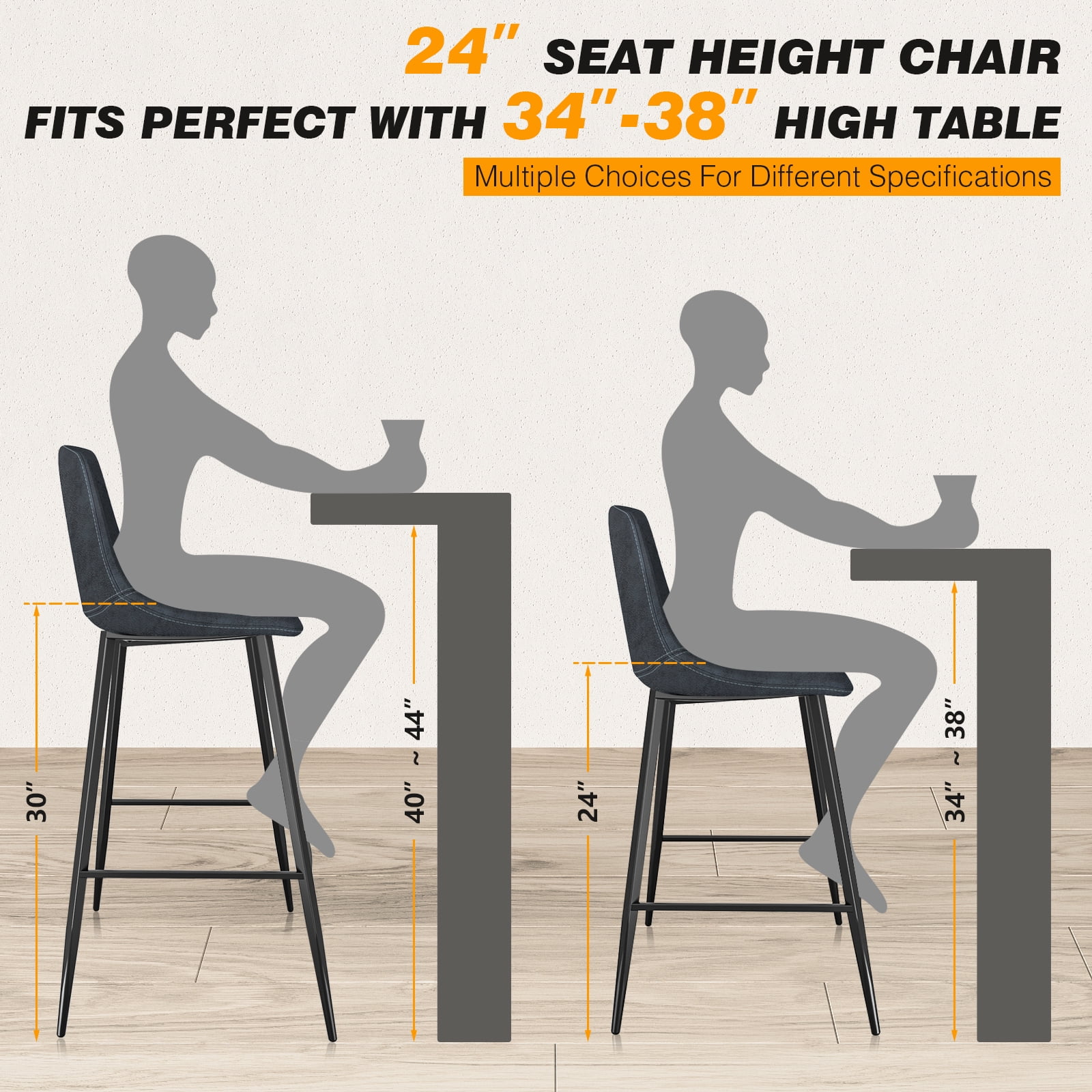 TAVR Furniture 600 lbs Counter Height Bar Stools Set of 3, 24 inch Leathaire Barstools with Back, Bar Chairs with Metal Legs for Kitchen Island, Dining Room, Party Room & Restaurant, (Navy Blue)