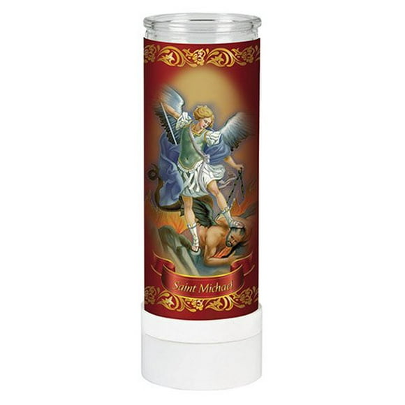 Religious Saint Michael The Arcahngel Electric Prayer flameless LED Light Adoration Candle (8"Tall)-Veladora de Oraci sin Llama