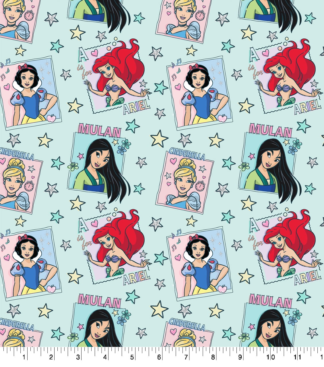 (3 pack) Springs Creative 18" x 21" Cotton Disney Princess Stamp Badges Precut Sewing & Craft Fabric, Multi-color