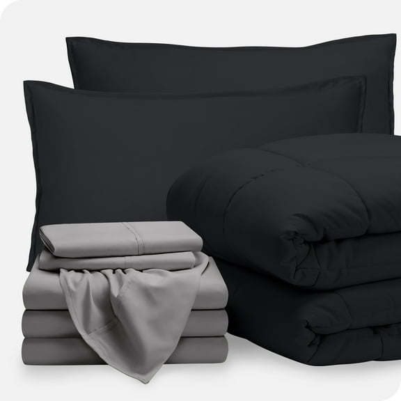 Bare Home 8-Piece Bed-in-a-Bag - Split King, Black with Light Gray Sheet Set