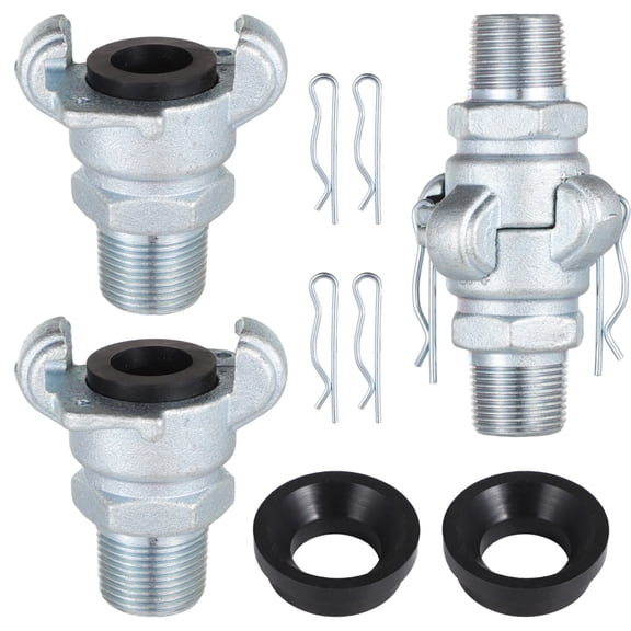 2 Sets 3/4 Inch NPT Male Iron Air Hose Fittings,Coupler with Safety Clips & Gaskets, Leakproof Pneumatic Connector for Air Compressor