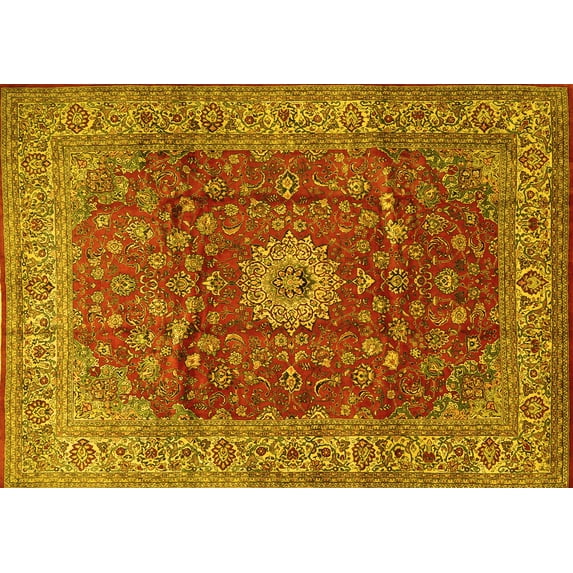 Ahgly Company Machine Washable Indoor Rectangle Medallion Yellow Traditional Area Rugs, 2' x 5'