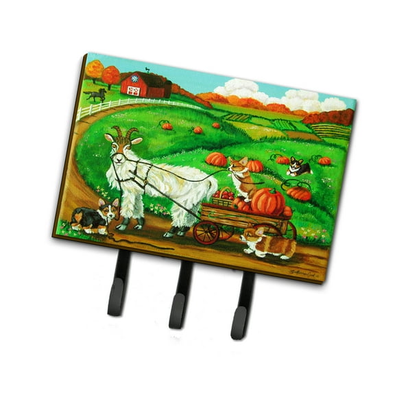 Carolines Treasures 7414TH68 Corgi Pumpkin Ride with Goat Leash or Key Holder Triple multicolor
