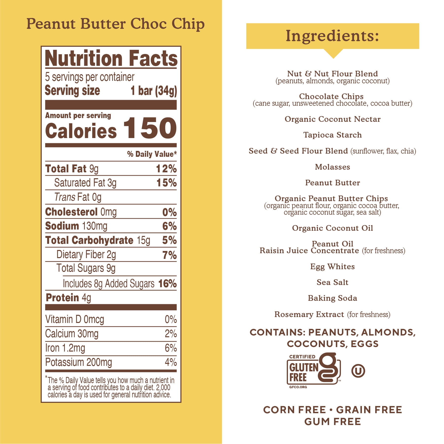 (6 pack) Simple Mills Soft Baked Almond Flour Bars, Peanut Butter Chocolate Chip, 5 Count