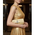 thumbnail image 6 of Evening Bag - Pleated Clutch w/ Metal Mesh Accent Bow Flap - Gold - BG-92055G, 6 of 7