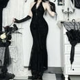 thumbnail image 7 of FYEGRE Elegant Gothic Lace Maxi Dress For Evening Gown With Spaghetti Straps And Side Slit Design Black1 S, 7 of 7