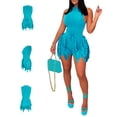 thumbnail image 4 of Txlixc Traje de mujer con chaleco sin mangas de color sólido y pantalones cortos casuales de cuerda de dibujo, con Club Fringe Txlixc moda, 4 of 8