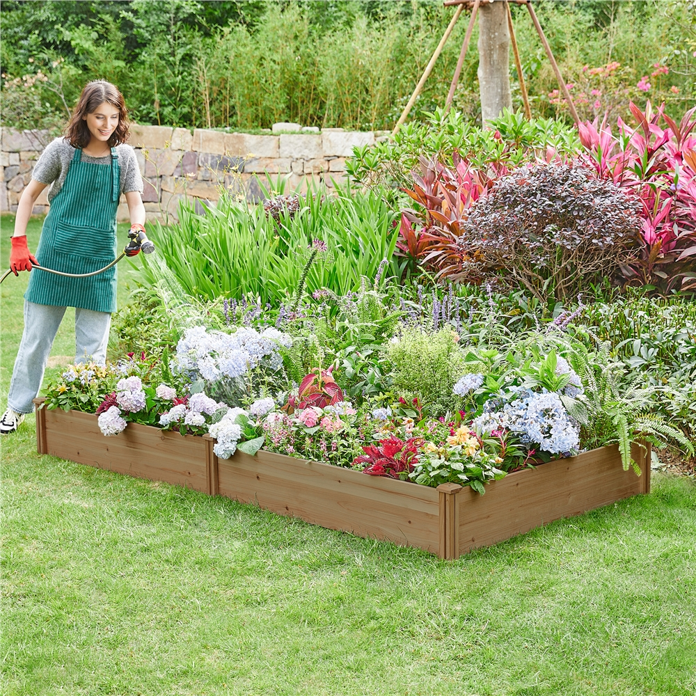 Renwick Stackable Wooden Garden Bed for Vegetable Flower Planting, Dark Brown