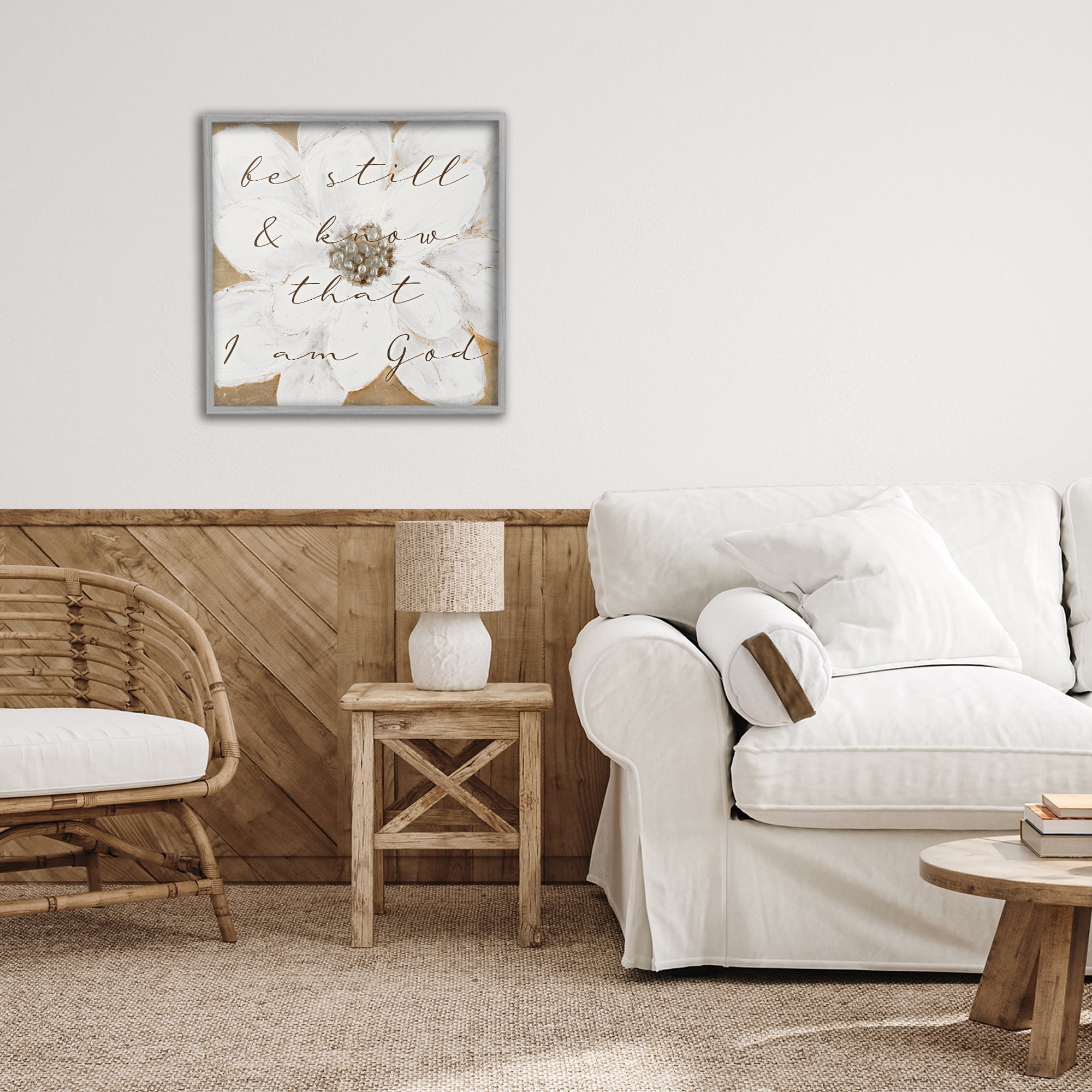 Stupell Industries Be Still with White Magnolia Gray Framed Giclee Art, design by Lanie Loreth