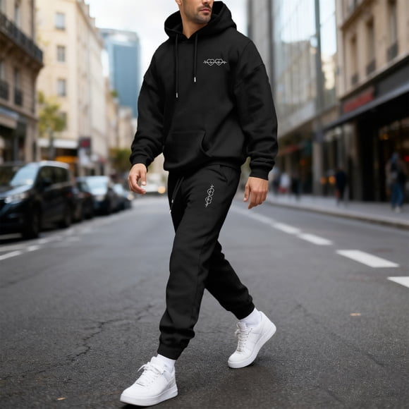 Ceisia Men's Loose Fit Hooded Sweatshirt & Jogger Pants Set | Casual Warm Two-Piece Tracksuit Gifts