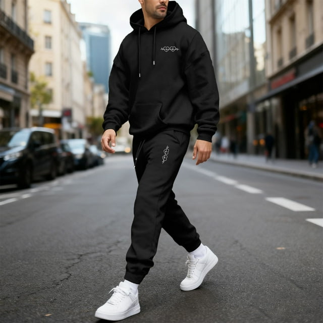 Ceisia Men's Loose Fit Hooded Sweatshirt & Jogger Pants Set | Casual Warm Two-Piece Tracksuit Gifts