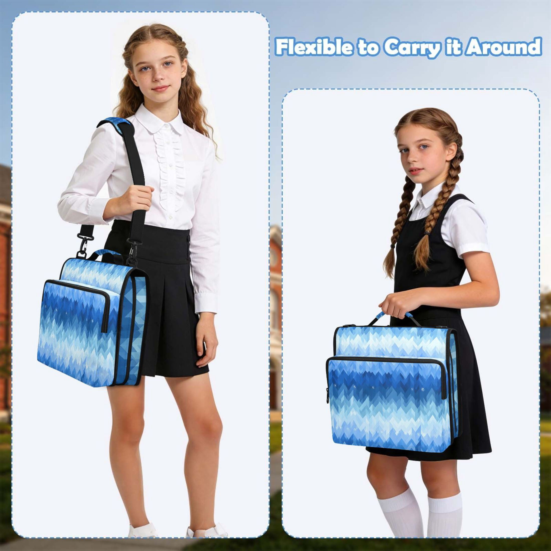 DIXRUYEE Zipper Binder File Keeper Documents Organized-Blue Gradient Stripes Of Pattern